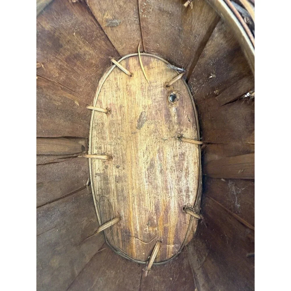 Vtg Primitive Native Tree Bark Basket Decor Hanging Gathering Berry Rustic